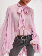 Oversized Lantern Sleeve Asymmetrical Shirt