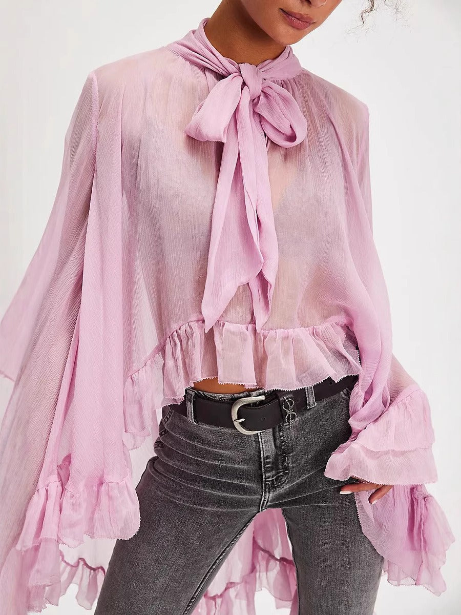 Oversized Lantern Sleeve Asymmetrical Shirt