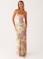 Pink Floral Chiffon Maxi Dress