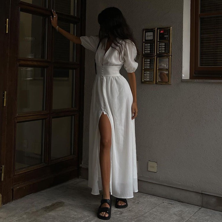 Slim Fit Puff Sleeve Maxi Dress