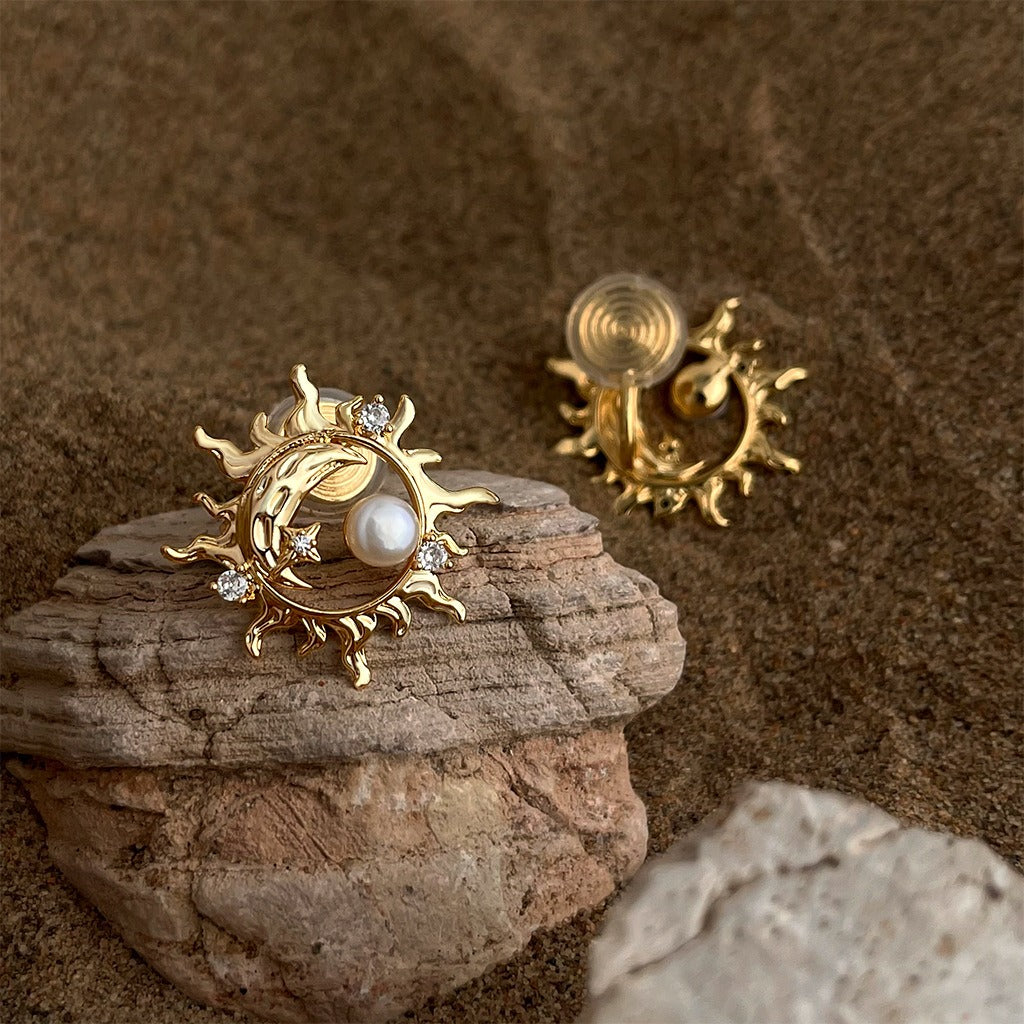 Sun & Moon Pearl Zircon Earrings