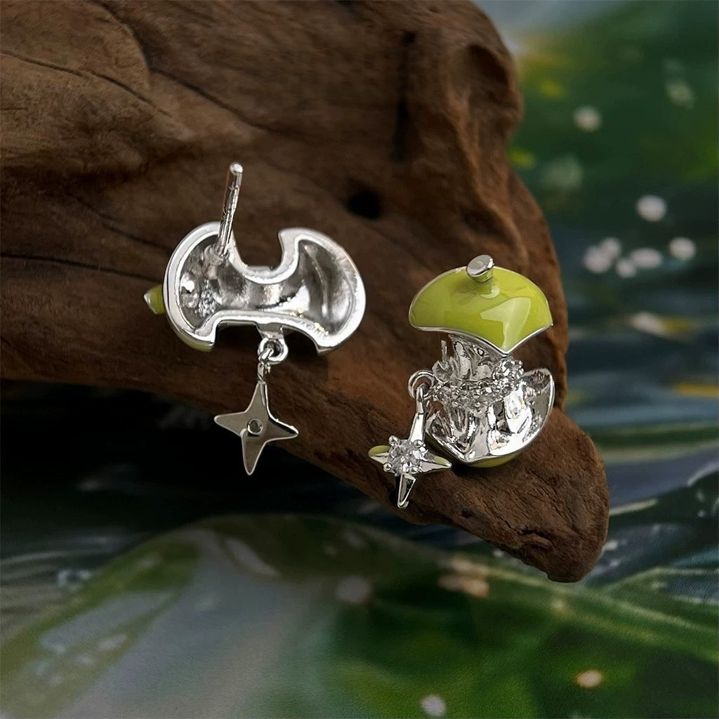 Enamel Green Apple Star Zircon Stud Earrings