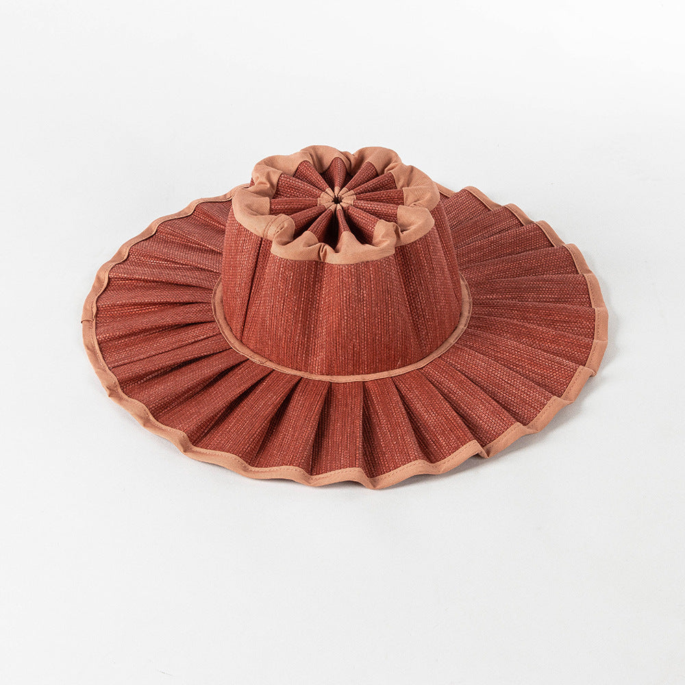 Terracotta Pleated Straw Sun Hat