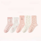 Pointelle Floral Crew Socks - 5 pairs in one package