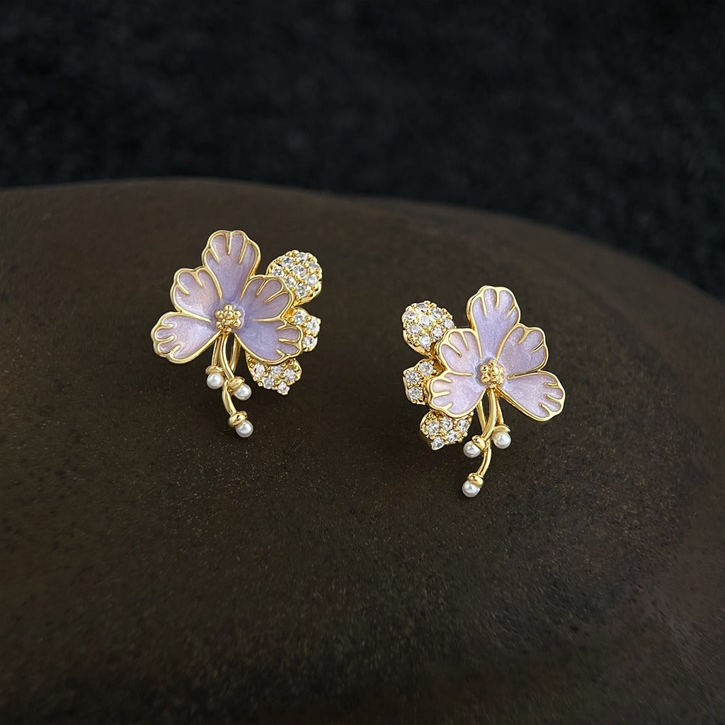 Zircon Flower Stud Earrings