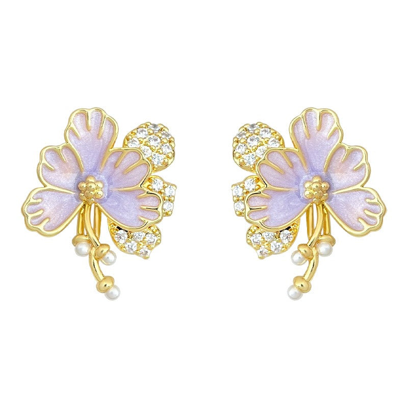 Zircon Flower Stud Earrings