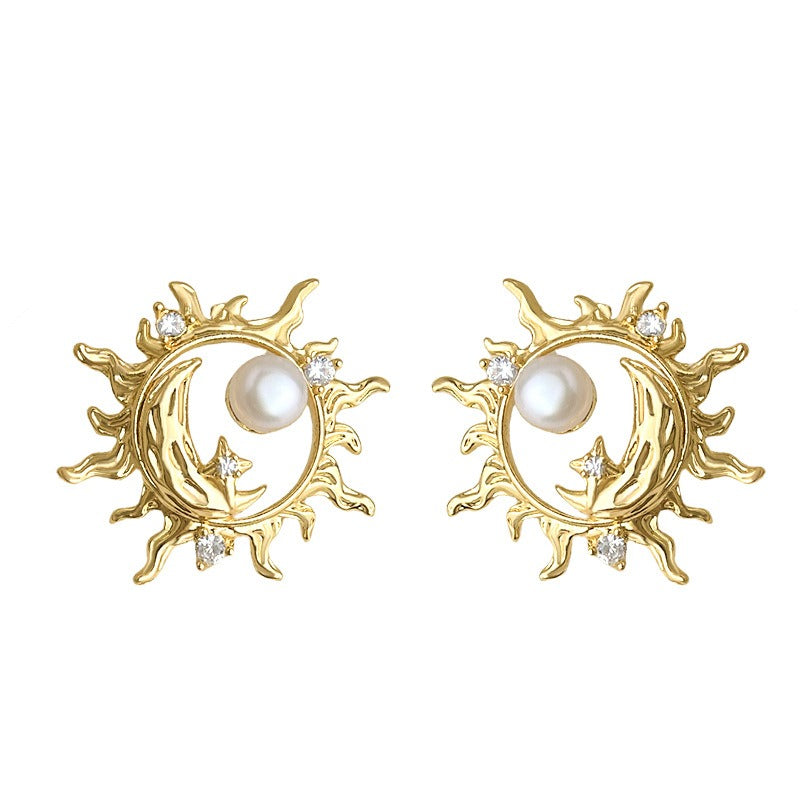 Sun & Moon Pearl Zircon Earrings