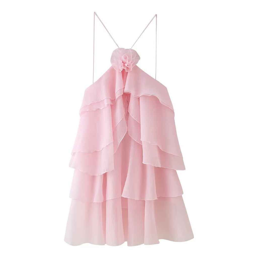 Solid Spliced Appliques Loose Mini Dress
