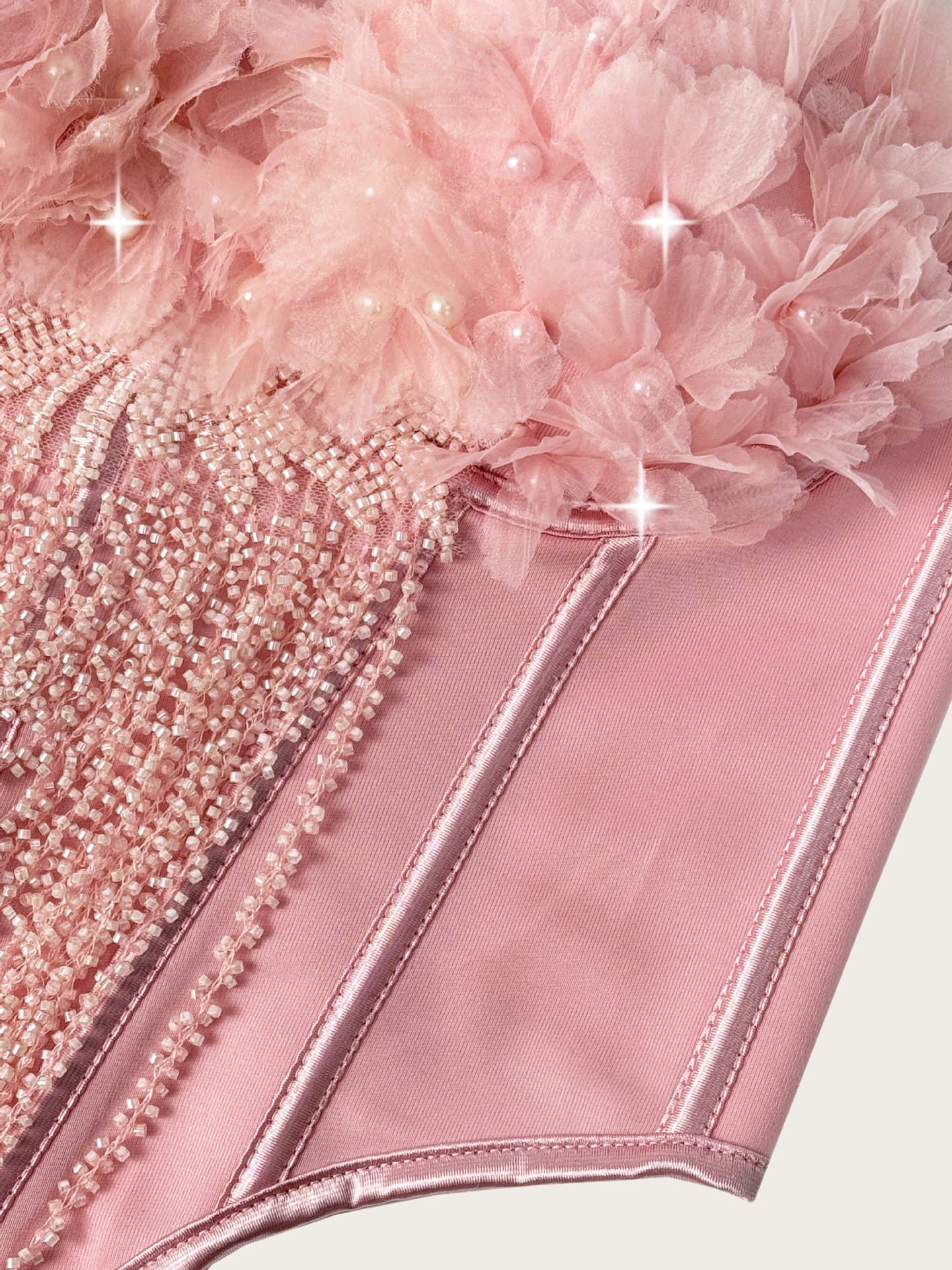 Blush Pink 3D Floral Beaded Corset Top