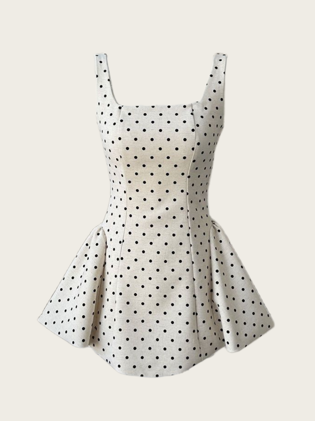 Beige Polka Dot Lace-Up Mini Dress