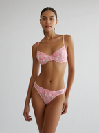 Pink Lace Embroidery Lingerie Set