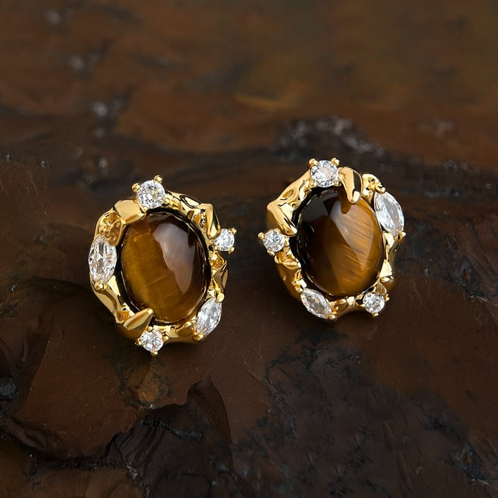 Micro-Pavé Zircon 18K Gold-Plated Geometric Statement Earrings