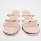 Blush Pink Satin Bow Kitten Heel Mules