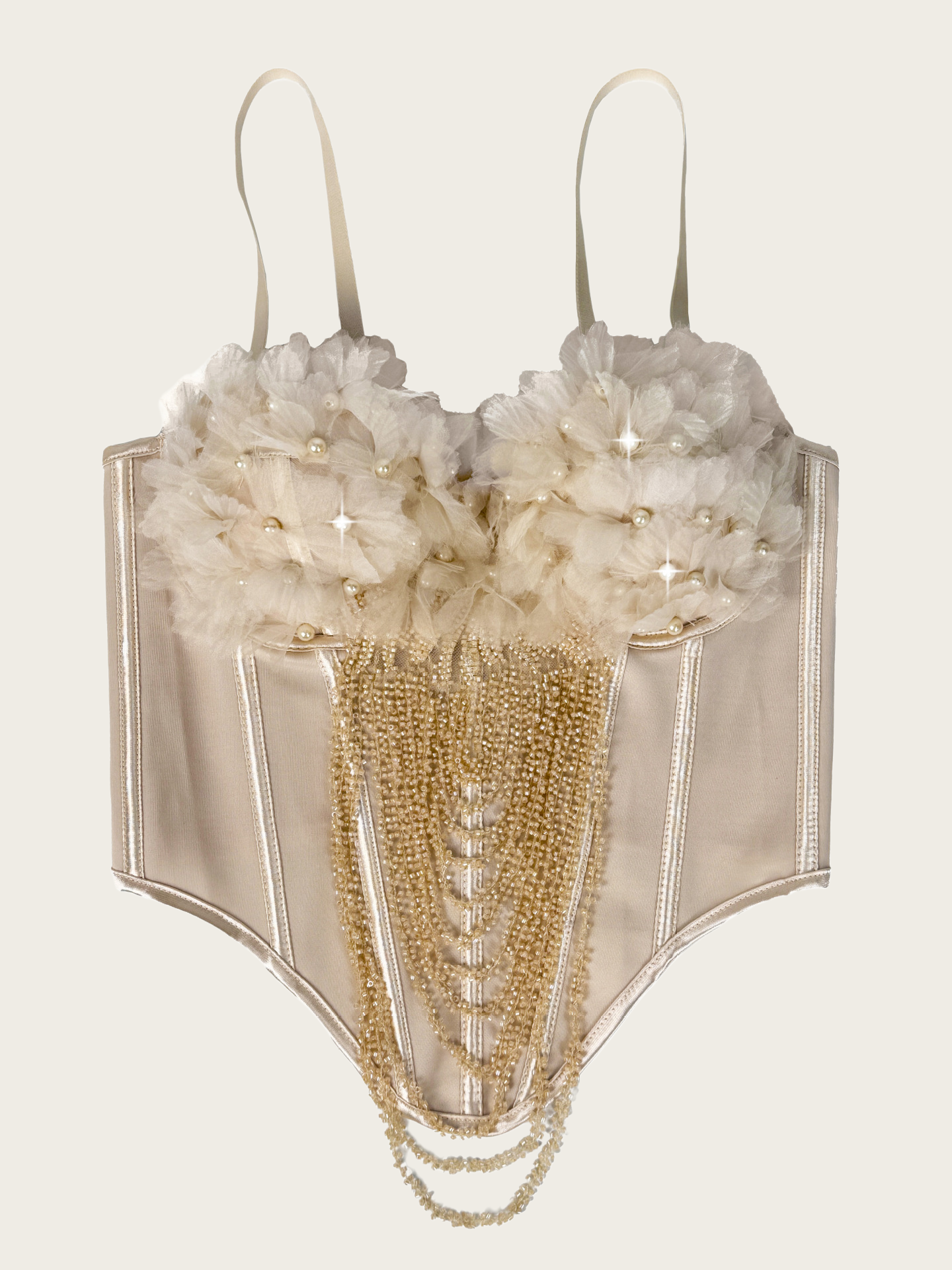 Blush Pink 3D Floral Beaded Corset Top