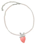 Strawberry Pendant Bow Pearl Necklace
