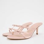Blush Pink Satin Bow Kitten Heel Mules