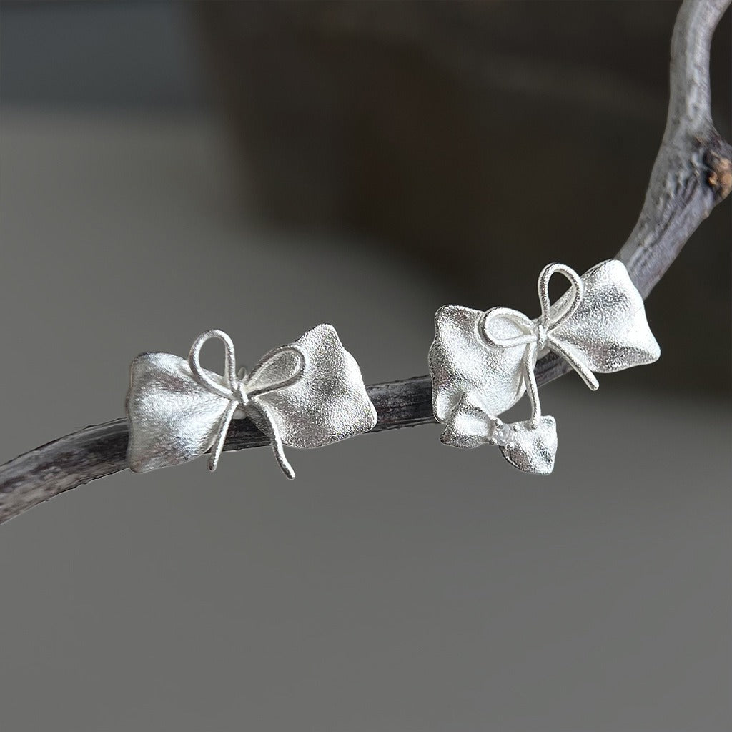 Sliver Bow Zircon Earrings