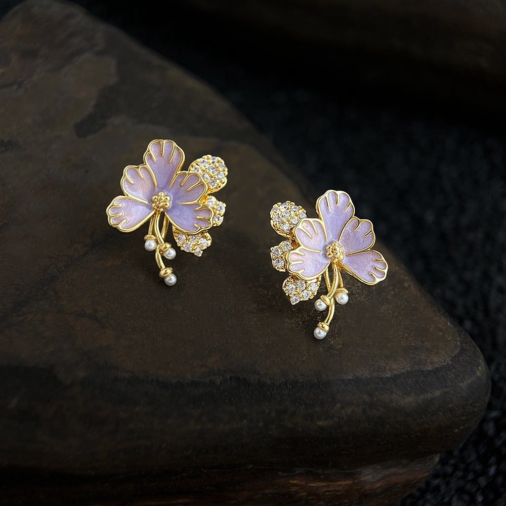 Zircon Flower Stud Earrings