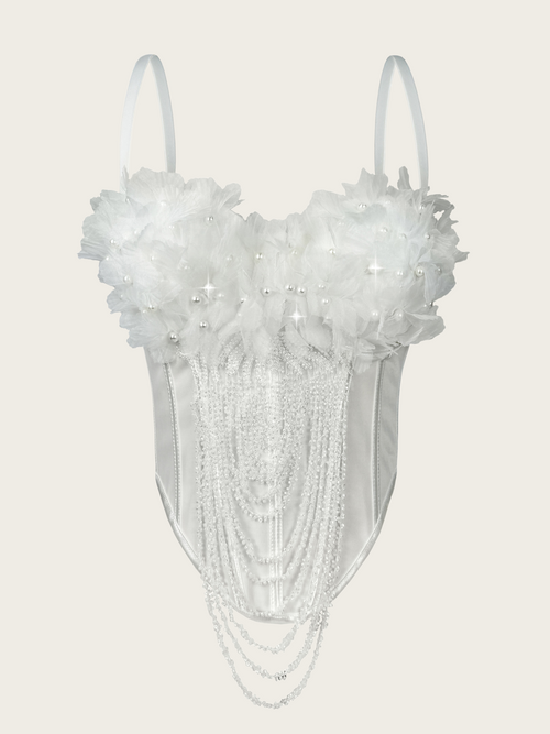 Blush Pink 3D Floral Beaded Corset Top