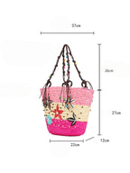 Embroidered Starfish Beaded Straw Bag