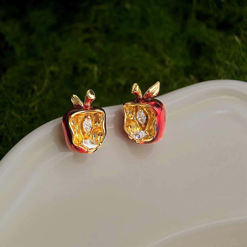 Red Apple Zircon Earrings