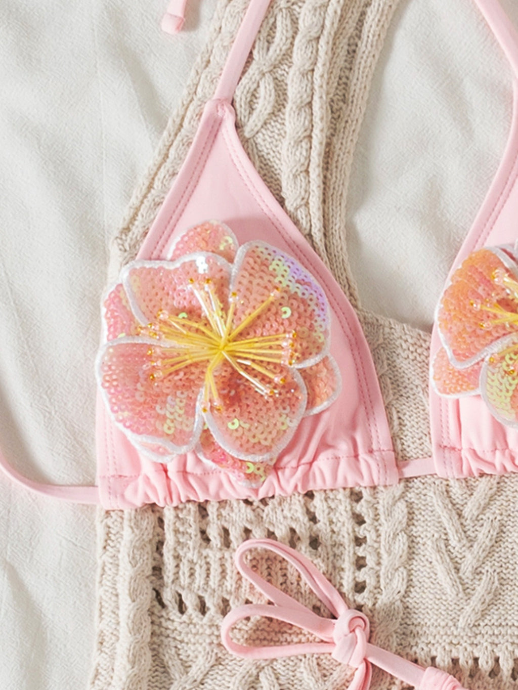 3D Flower Beaded Bikini Set