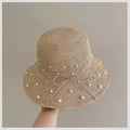 Pearl-Embellished Raffia Bucket Hat