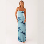 Pink Floral Chiffon Maxi Dress