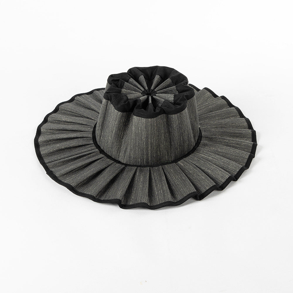 Heather Grey Pleated Straw Sun Hat