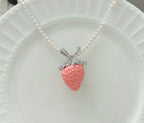 Strawberry Pendant Bow Pearl Necklace