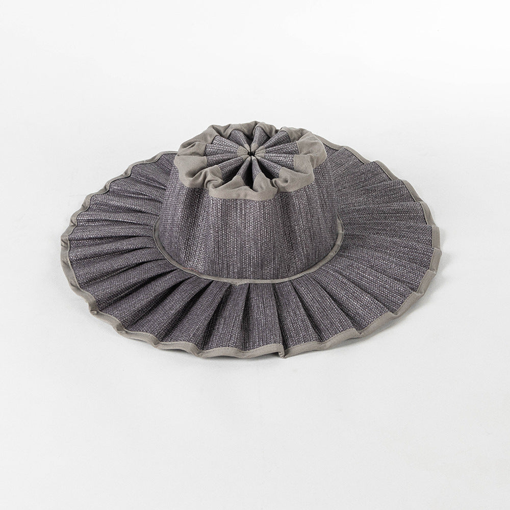 Charcoal Pleated Straw Sun Hat