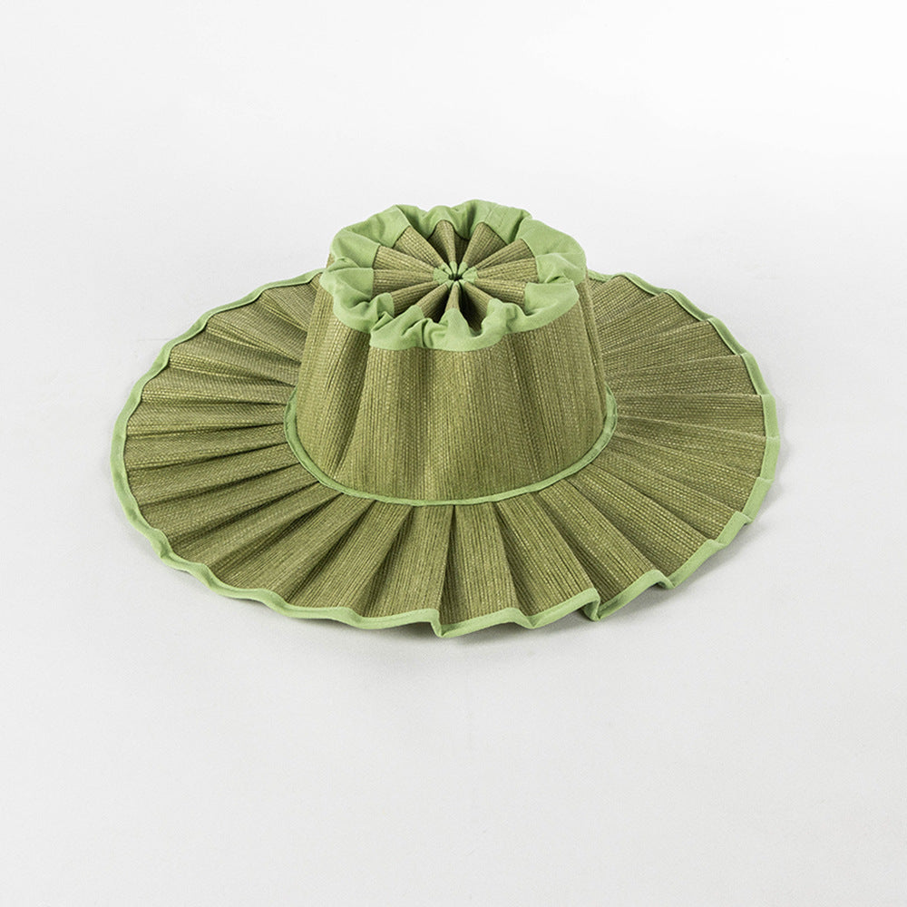 Sage Green Pleated Straw Sun Hat