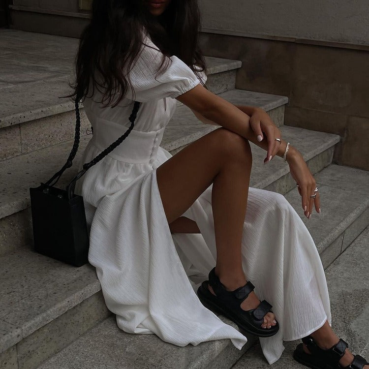 Slim Fit Puff Sleeve Maxi Dress