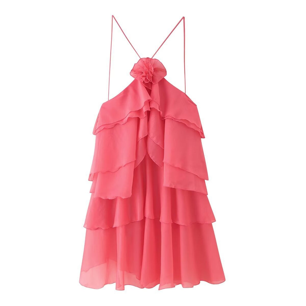 Solid Spliced Appliques Loose Mini Dress