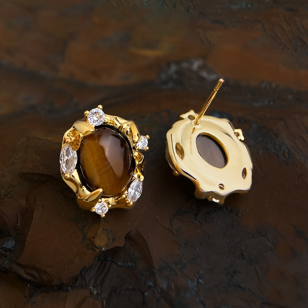 Micro-Pavé Zircon 18K Gold-Plated Geometric Statement Earrings