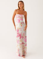 Pink Floral Chiffon Maxi Dress