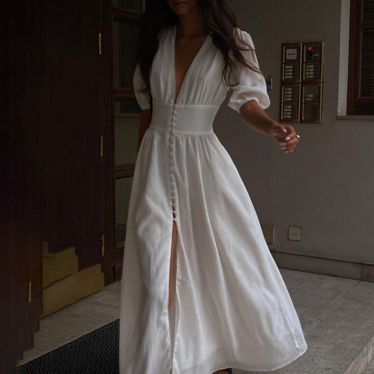 Slim Fit Puff Sleeve Maxi Dress