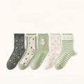 Green Pointelle Floral Crew Socks - 5 pairs in one package