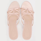 Blush Pink Satin Bow Kitten Heel Mules