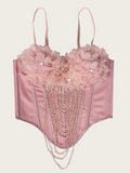 Blush Pink 3D Floral Beaded Corset Top