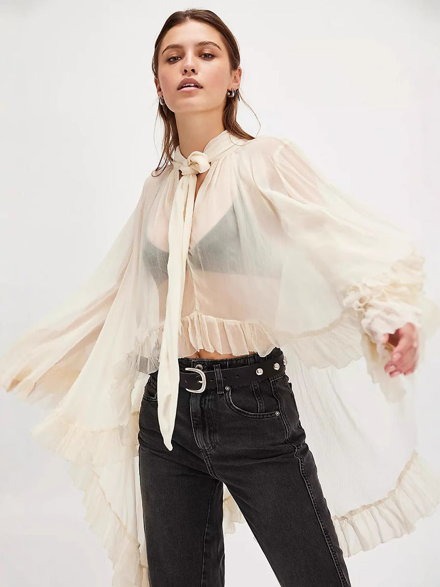 Oversized Lantern Sleeve Asymmetrical Shirt