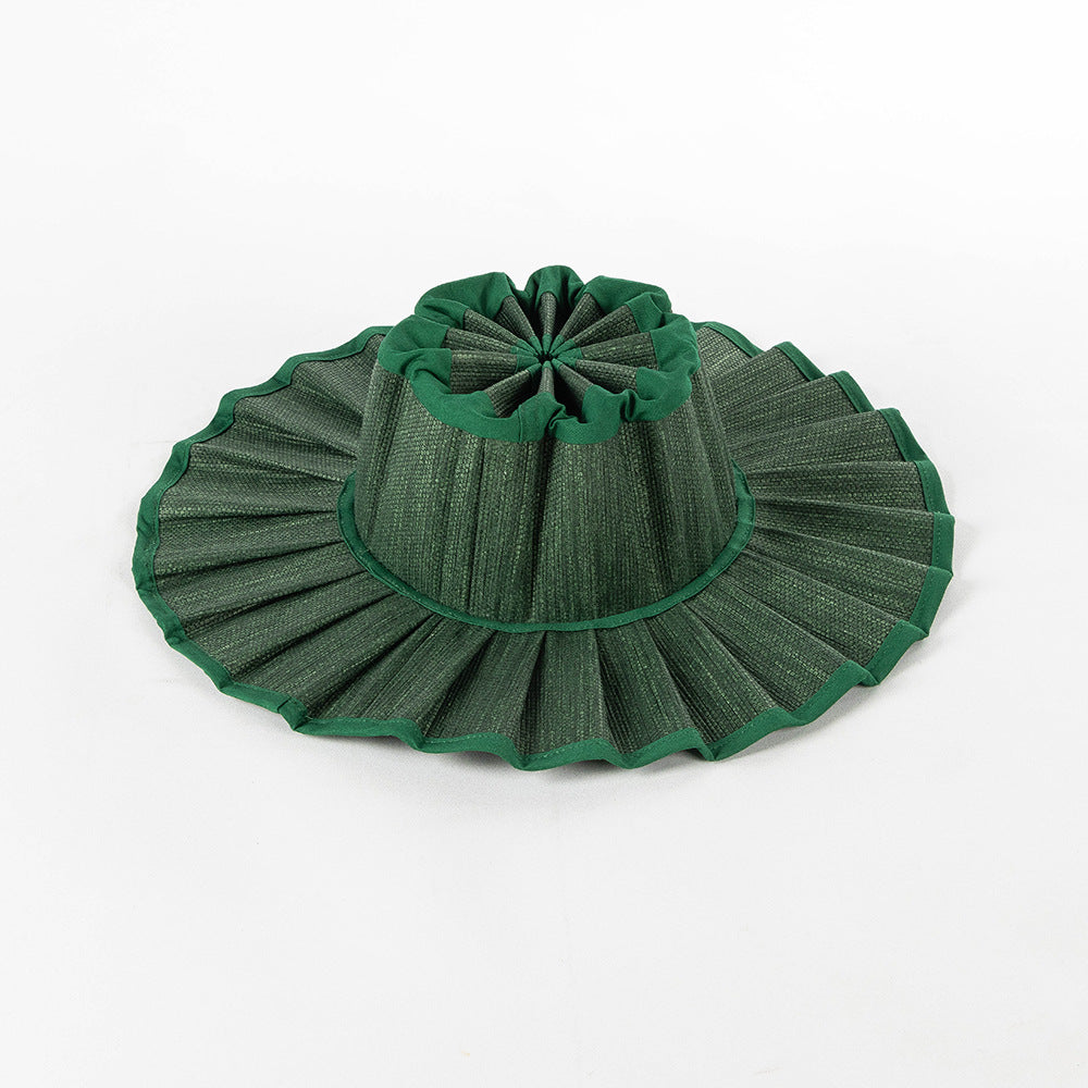 Emerald Green Pleated Straw Sun Hat