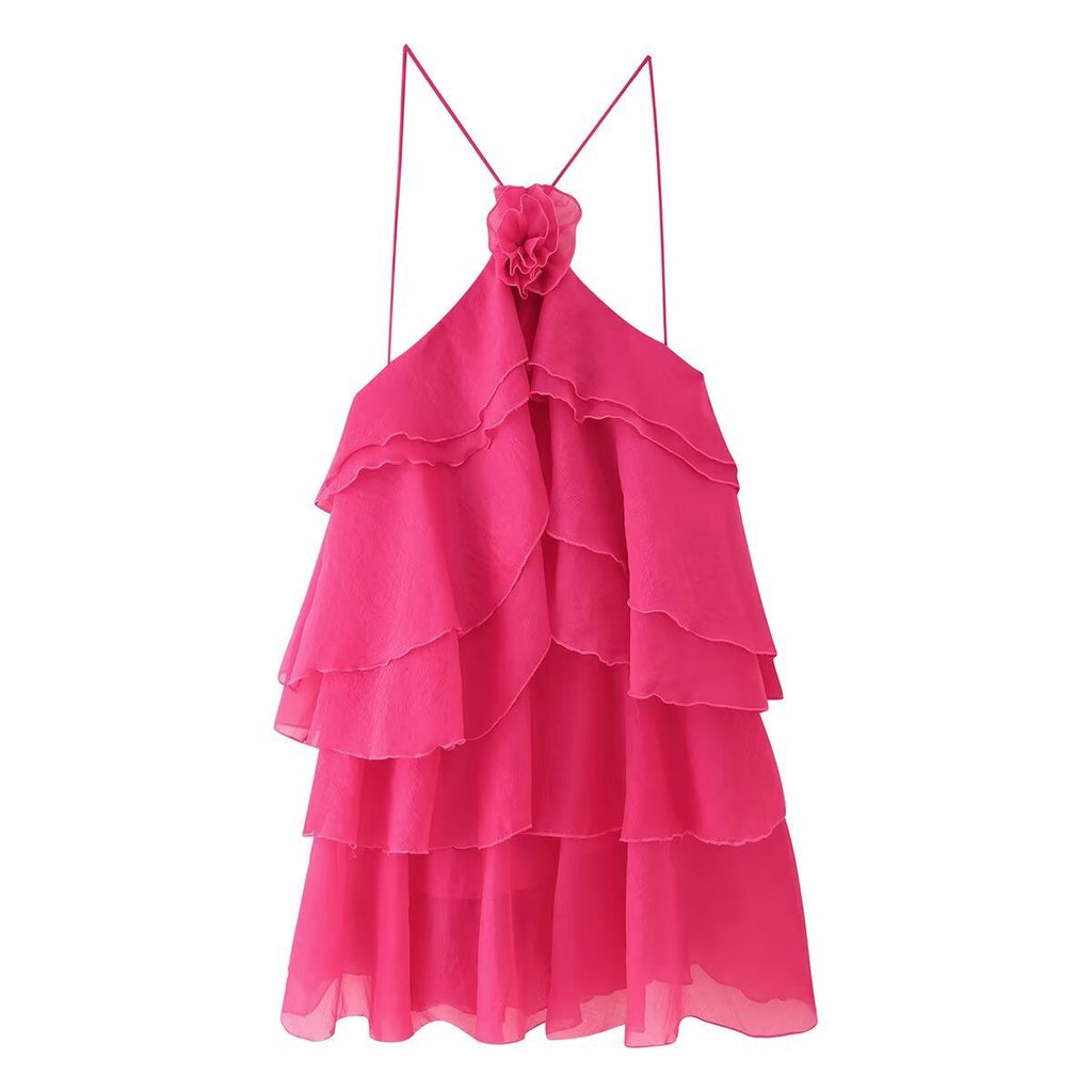 Solid Spliced Appliques Loose Mini Dress