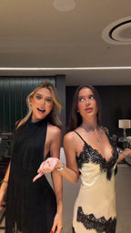 Satin Lace Mini Dress - Black/White