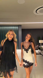 Satin Lace Mini Dress - Black/White