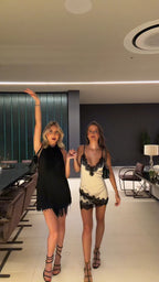 Satin Lace Mini Dress - Black/White