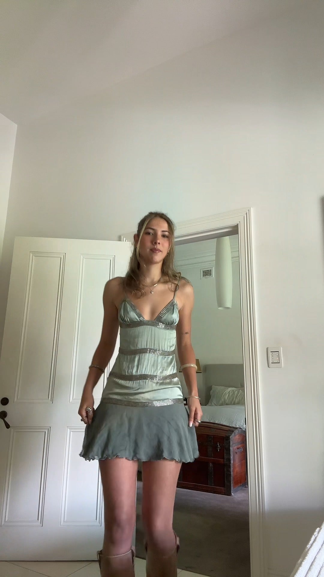 Metallic Strappy Mini Dress