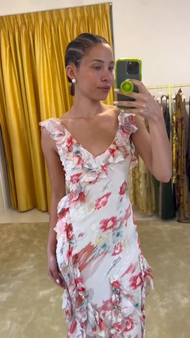 Ruffled Floral Midi Dress