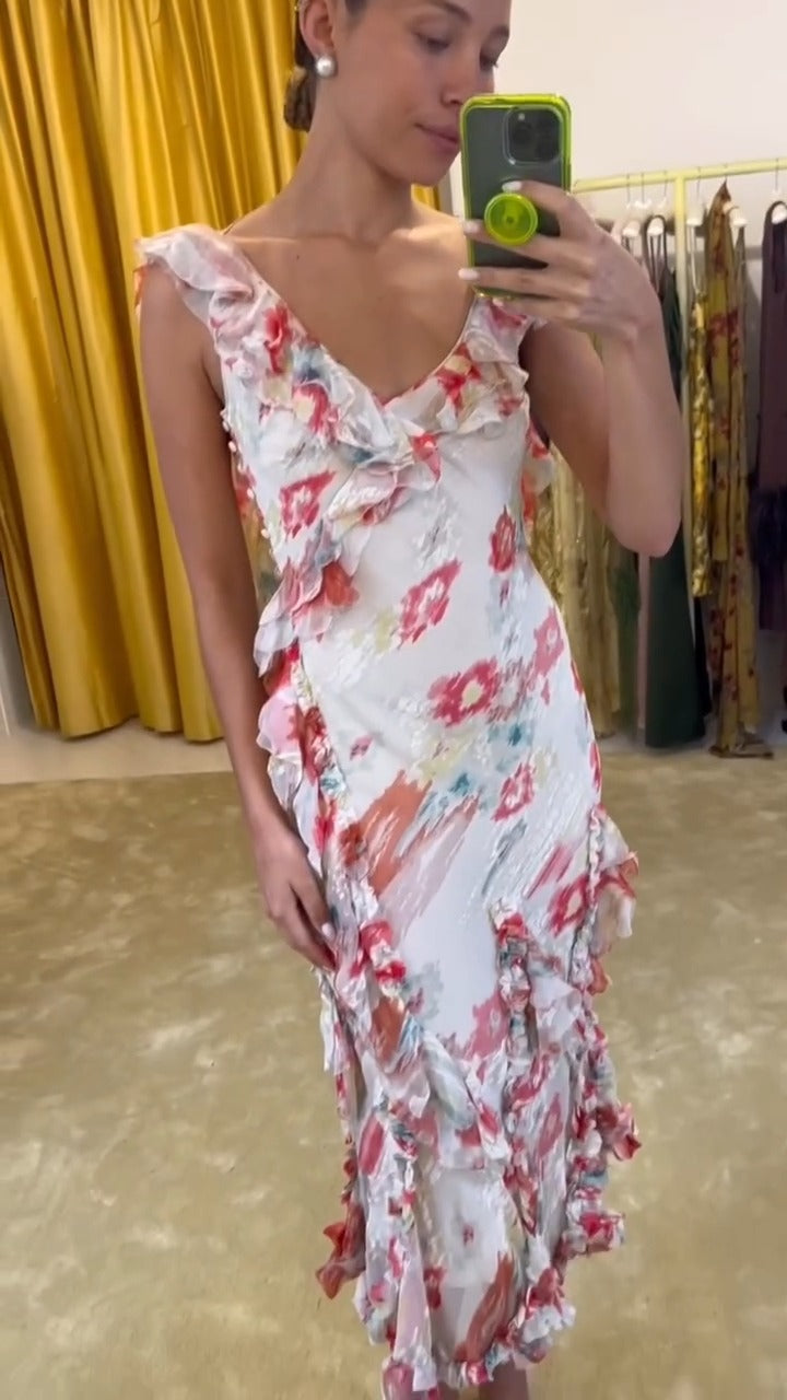 Ruffled Floral Midi Dress