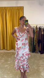 Ruffled Floral Midi Dress